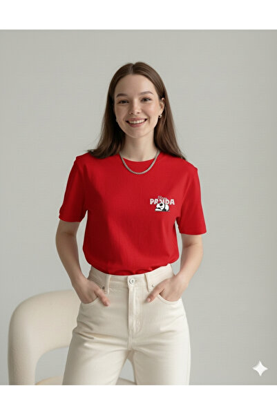 FAVORİST Sleepy Panda Printed Regular Fit Cotton Women Tshirt Tee T-Shirt