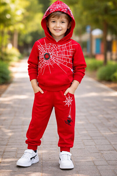 SANTRALBEBE Boy's Spider-Man Printed Light-Up Hooded Tracksuit Set