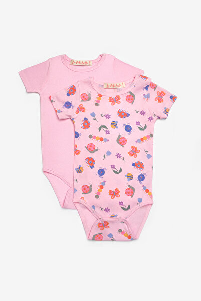 Le Mabelle Pink Floral Patterned Double Baby Girl Bodysuit Set - Zoe