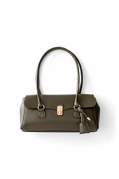 minebag Baguette-Shaped Special Lock Pendant Detail Hilly Women's Shoulder Bag Khaki