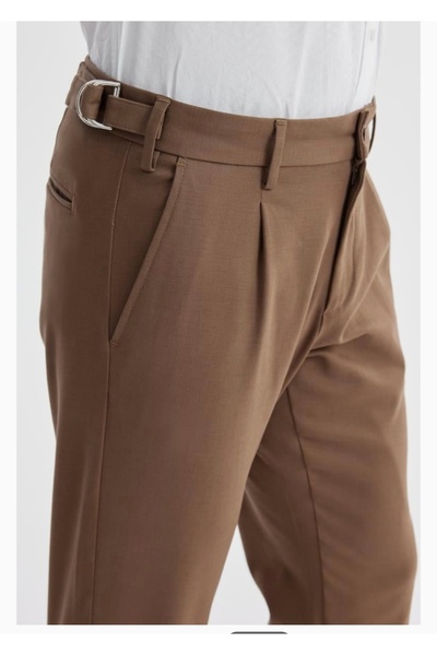 Jakamen Comfort Fit Pileli Beli Tokalı Pamuklu Kanvas Pantolon