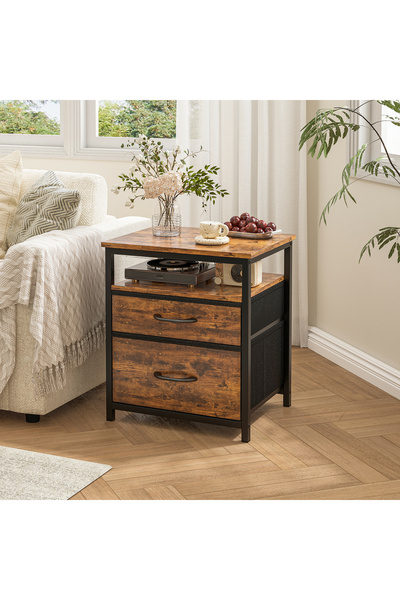 Sheinhome Bedside Table,Nightstand With Fabric Drawer,End Table With Open Shelf,Night Stand For Bedside Rustic