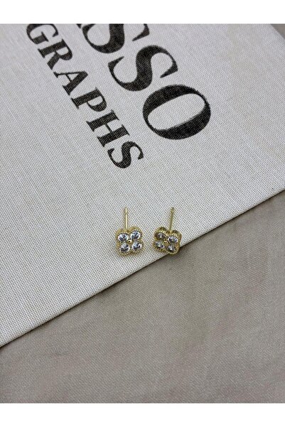 Hedef Bijuteri Four Stone Gold Color Flower Form Mini Nail Earrings Cm27