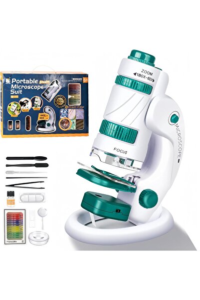 HPYTECH 🔬LED Işıklı Çocuk Mikroskop Deney Seti 180X🔬Taşınabilir 21 Parça Eğ...