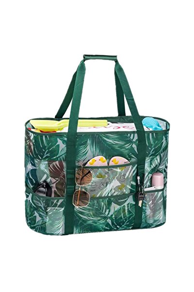 Arabest حقيبة شاطئ شبكية، حقائب شاطئ كبيرة قابلة للطي، مزودة بـ 9 جيوب وسحاب ...