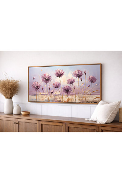 woodhomeworks Tek Parça Gerçek Ahşap Yatay Panorama Çerçeveli Tablo çiçek rüyası