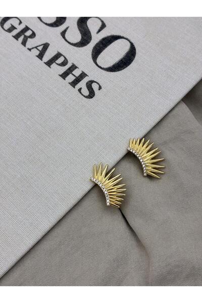 Hedef Bijuteri Zircon Stone Gold Color Sunbeam Model Ear Climber Earrings Cm17