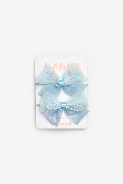 Le Mabelle Blue Pearl Detailed Bow Double Rubber Buckle