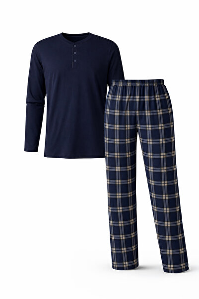 Mutlu City Ανδρικό σετ πιτζάμες ελαφρύ μακρυμάνικο με 3 κουμπιά καρό κάτω μέρ...