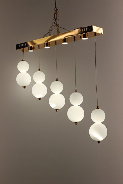 GN GEN AYDINLATMA Lüks Gold Detaylı Opal Beyaz İkili Küre 5'li Sıralı Serisi ...