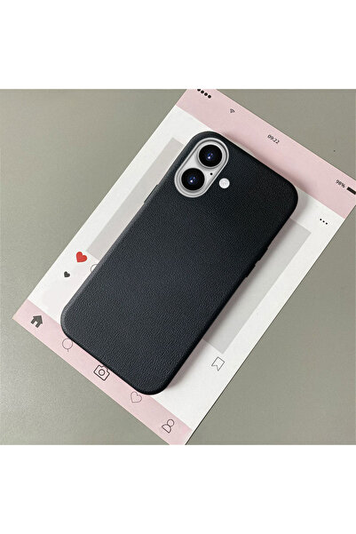 ucuc جراب سيليكون أسود متوافق مع آيفون 16 بملمس جلدي يحمي الكاميرا ومقاوم للص...