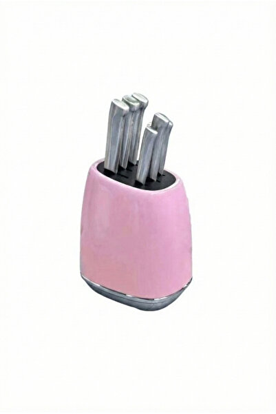 LUNA HOME LUNAHOME 6-Piece Stainless Steel Knife Set with Knife Block – Powder Pink