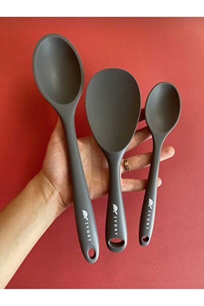 IVORY 3-Piece Silicone Spoon Anthracite Gray Hard Silicone