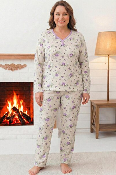 Niket Life Set de pijamale pentru mamă, cu mâneci lungi, cu guler cu dungi, c...