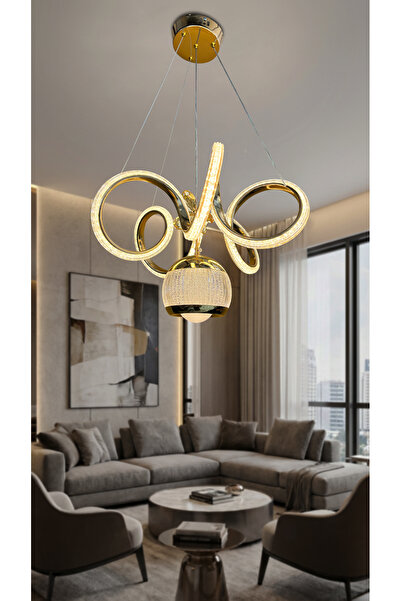 RSCOLLECTIONS Kıvrım Tekli Simli Yakamoz Top Modern Sarkıt Led Avize Kumandasız gold