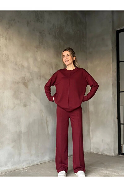 BLACK MODBLACK Osy Modal Soft Textured Fabric Circular Neck Suit - Burgundy