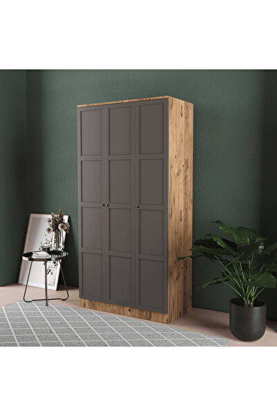 Teen & Bright TOPRAK 3 KAPAKLI EKO BAZALI GARDIROP - MDF KAPAK