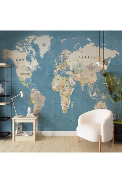 Grown Pastel Tonlarda Modern Dünya Haritası Duvar Kağıdı