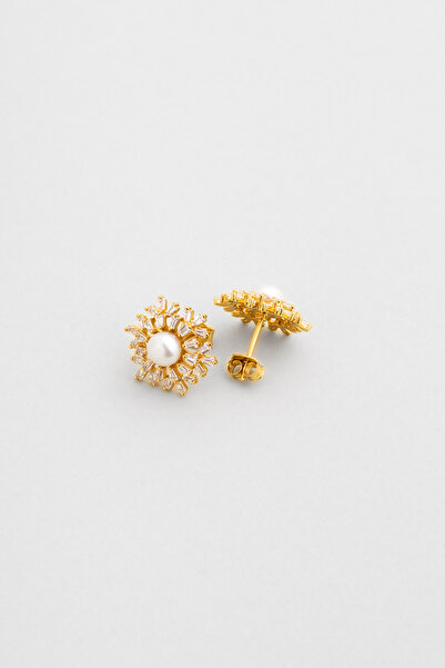 So CHIC... İnci Güneşi 18 Ayar Sarı Altın Kaplama Gümüş Küpe