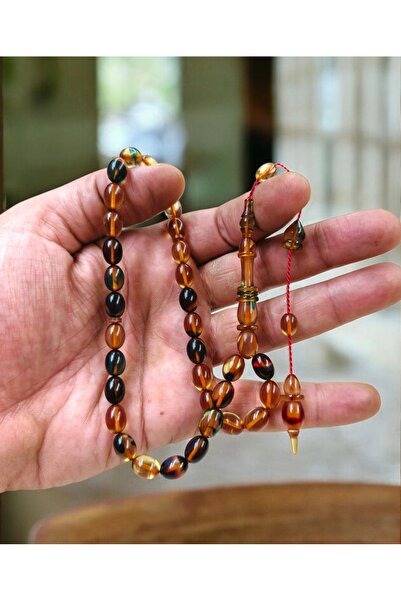 İnan Tesbih Master Craftsman Ringed Model Arpa Cut Fire Amber Tesbih (Handmade)