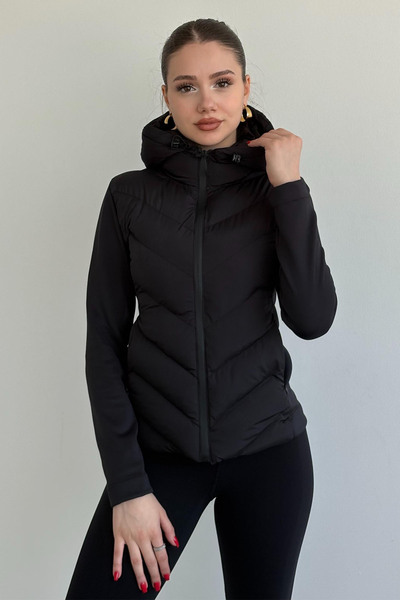 CİDDE Women's Coat Range Rover Hooded Winter Slim Fit Zipper Contrast Puffer Coat Jacket