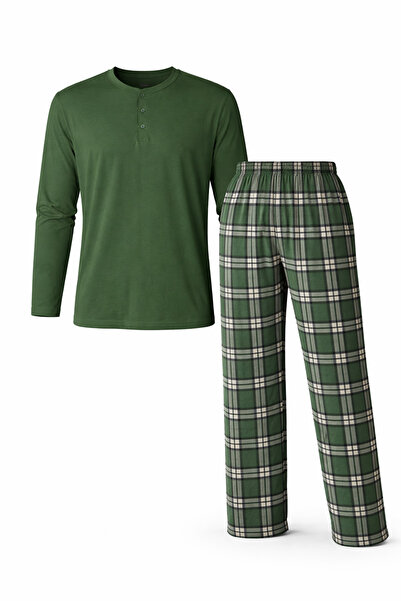 Mutlu City Ανδρικό σετ πιτζάμες ελαφρύ μακρυμάνικο με 3 κουμπιά καρό κάτω μέρος 16649