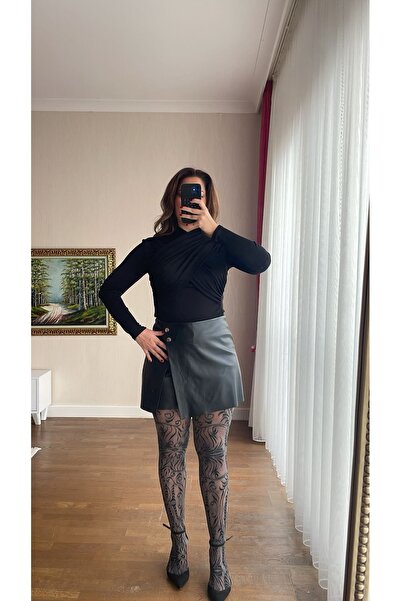 handebatmazbutik Çapraz Detay Büzgülü Buzzy Kumaş Siyah Bluz