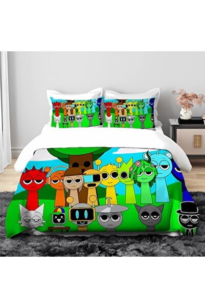 AjieQaQ Bedding set 3 pieces Sprunki 3D microfiber bright colors 160x200cm 2 pillowcases 70x80cm