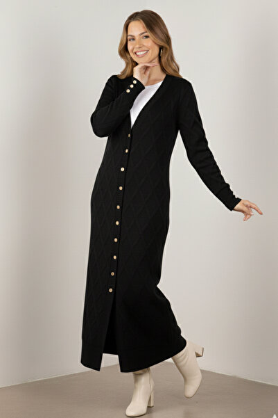 benguen Patterned Long Mercerized Cardigan N3295 Black