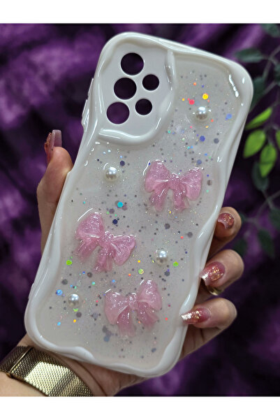 Magic Ring Samsung Galaxy A23 Uyumlu Pembe Fiyonk & İnci Detaylı Simli Epoksi...
