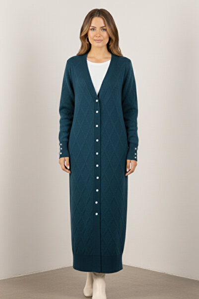 benguen Patterned Long Mercerized Cardigan N3295 Petrol
