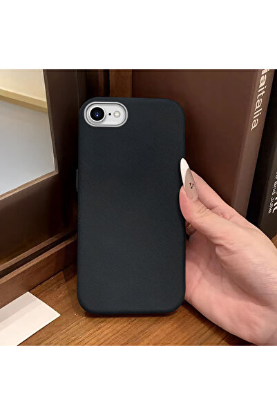 quırkshıeld iPhone 7/8/SE 2020 2022 Uyumlu Siyah Deri Dokulu Silikon Kamerayı...