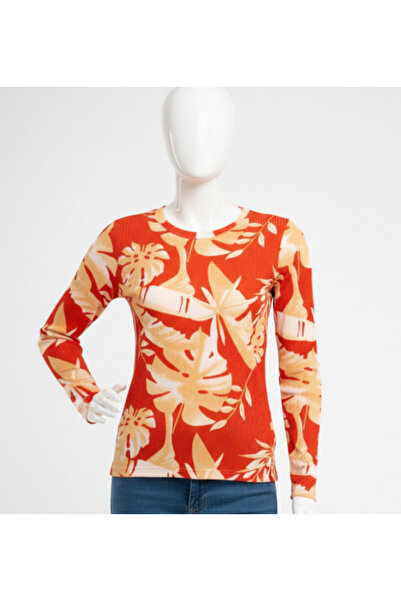 sufyy Long Sleeve Blouse - Red Patterned