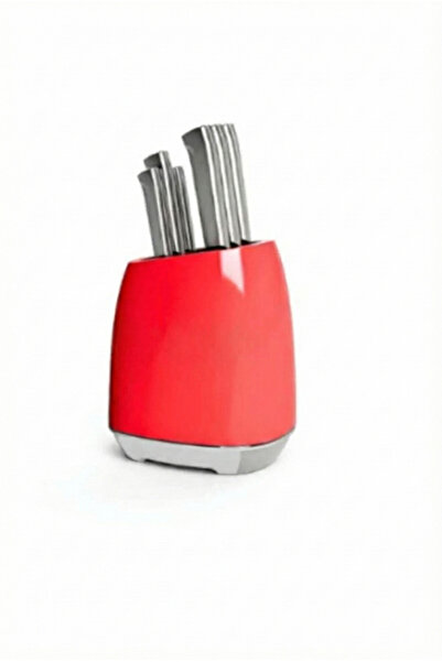 LUNA HOME LUNAHOME 6-Piece Stainless Steel Knife Set with Knife Block – Red