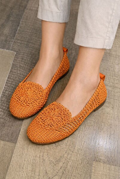 Gönülden Tasarım Embroidered Orange Women's Ballerinas