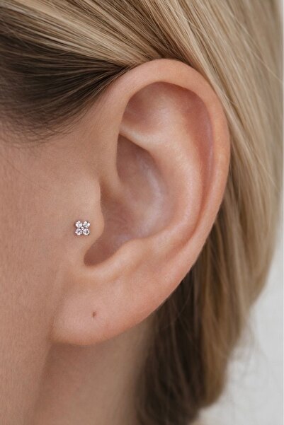 alysa jewelry Zirkon taşlı titanyum çiçek Piercing Tragus heliks conch lobe 8mm