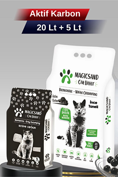 magicsand Magıc Aktif Karbonlu Kedi Kumu 20 Lt+ 5 Lt ince Tane (Ultra Koku Ha...