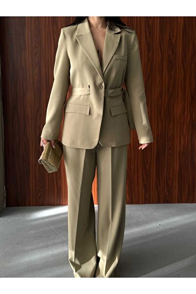 MYGİYİMİSTANBUL Belt Detail Blazer Jacket Loose Pants Set