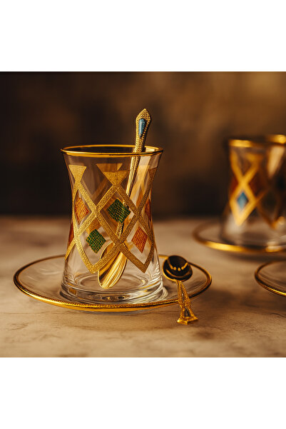 DUKKANI ISTANBUL Tea Cup Set 6-Person New Spring Tea Set with Spoon 18 Pieces