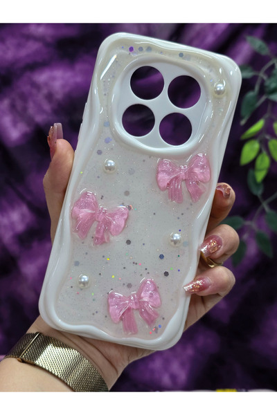 Magic Ring Redmi Note 14 PRO 4G Uyumlu Pembe Fiyonk & İnci Detaylı Simli Epok...