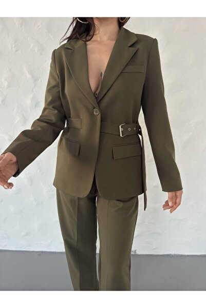 MYGİYİMİSTANBUL Belt Detail Blazer Jacket Loose Pants Set