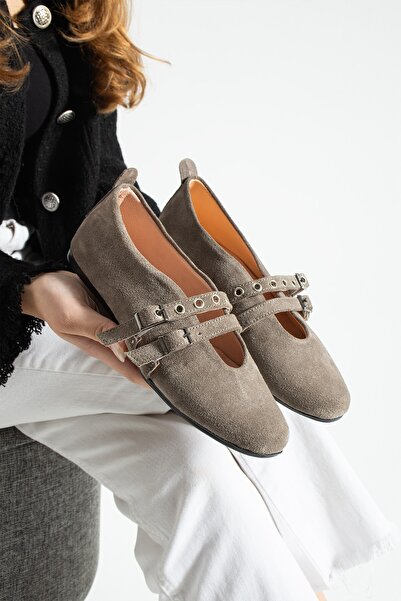 Glenz Women's Genuine Leather Suede Buckle Ballerina Casual Shoes Ts1196