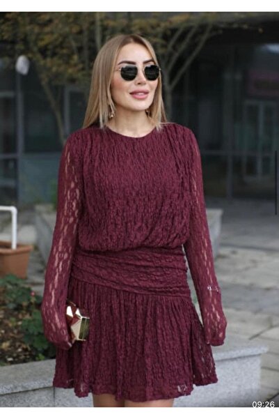 Marka Giyim Dantel Drapeli Mini Elbise