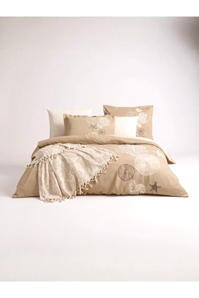 Özdilek Corallino Bej Ranforce Double Duvet Cover Set – with Elastic Fitted Sheet, 100% Cotton