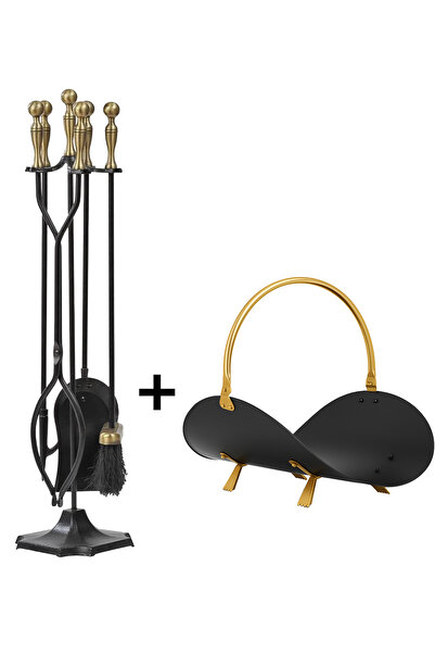 SOMINECO 5 Li Lüx Ithal Döküm Gold Prinç Topuz Başlıklı Şömine-Soba Maşa Takı...