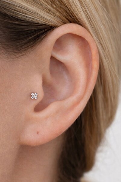 alysa jewelry Zirkon taşlı titanyum çiçek Piercing Tragus heliks conch lobe 8mm