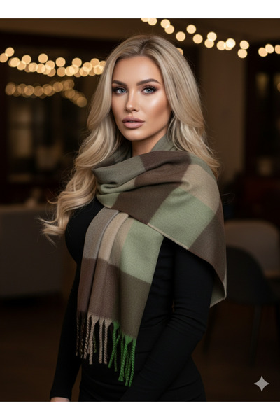 la_hatun YUMUŞAK DOKULU EKOSE DESENLİ KALIN UZUN PÜSKÜLLÜ İTHAL ATKI