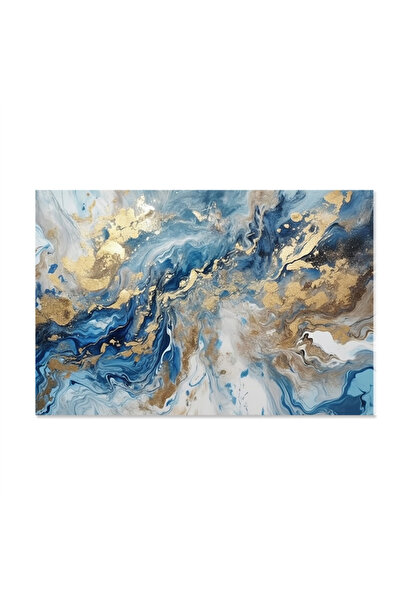 Printoot لوحة فنية تجريدية فاخرة من قماش الرخام الأزرق والذهبي، مثالية لتصميم...