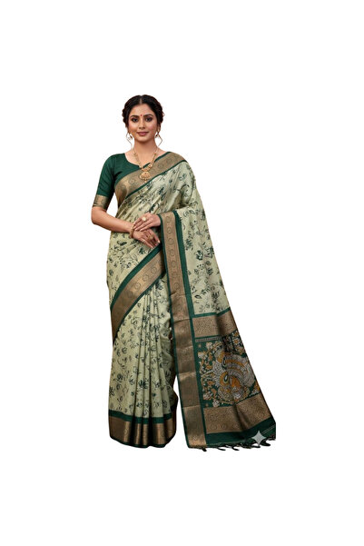 MYSMAR Green Dola Silk Saree - FFT5632 | Green