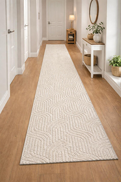 Raschel Carpet Kaymaz Taban Moopy Krem Bukleli Yumuşak Soft Dokuma Yolluk Hal...